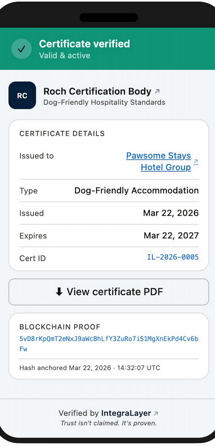 IntegraLayer verification page on mobile